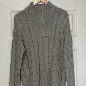 Grey Cable Knit Half Zip Sweater by Land's End  (Size: Lg)
